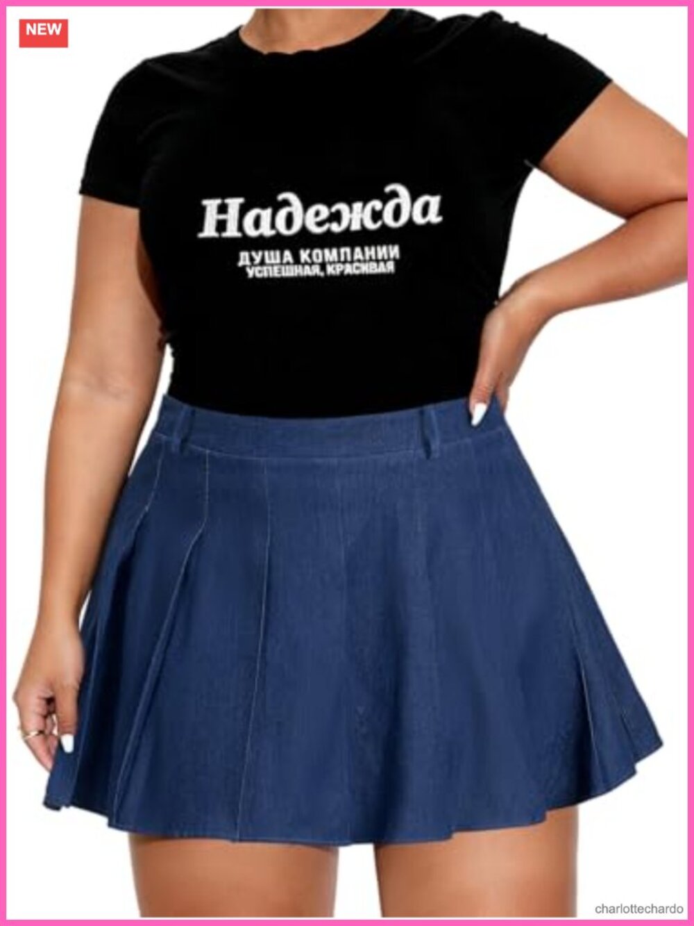 Plus Size Denim Pleated Skirt with Shorts Pockets | High Waisted A-Line Mini
